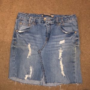Distressed jean skirt